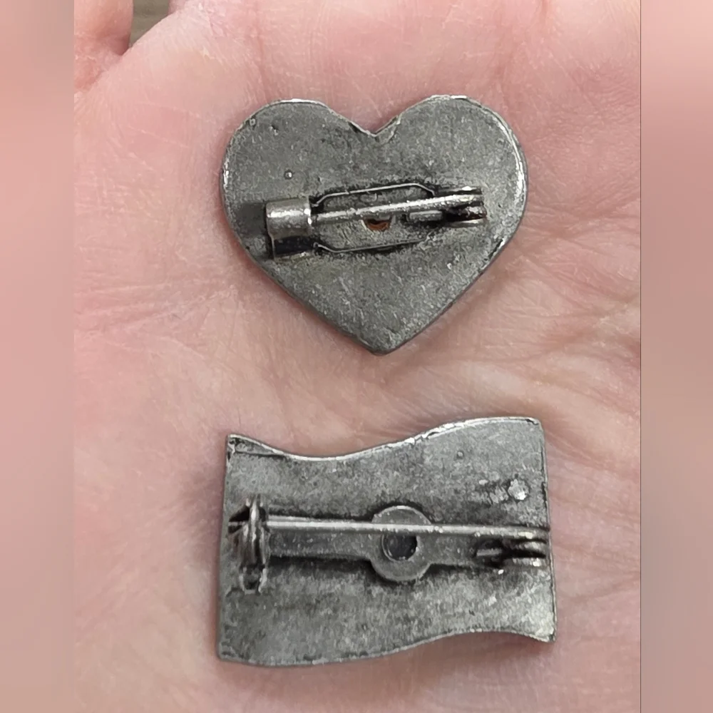 Pair of Pewter, Enamel, & Crystal  Union Jack Pins